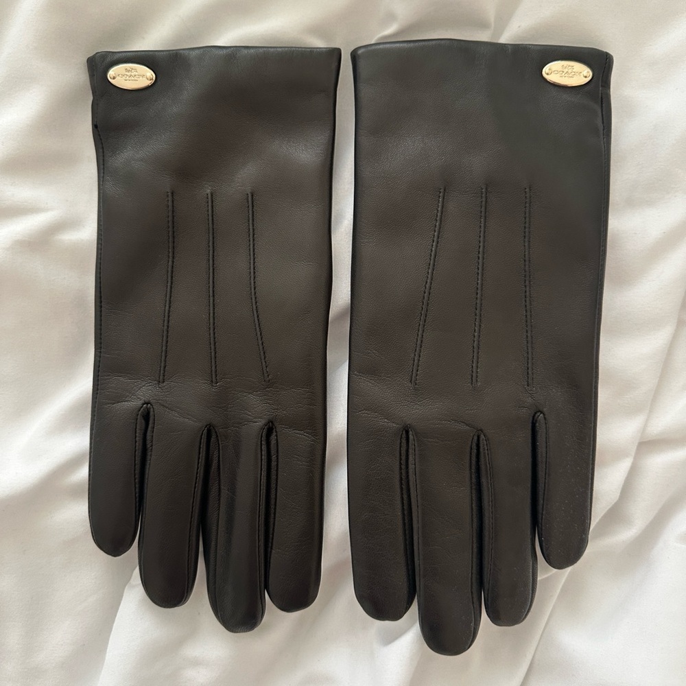 Coach Basic Leather Gloves, Black 8